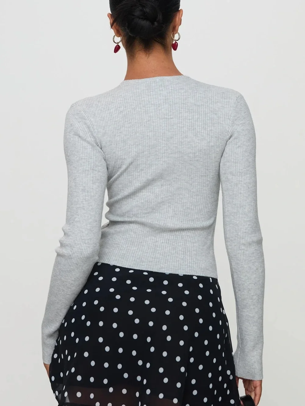 Princess Polly Suzu Long Sleeve Knit Top Grey Ribbed Button-Front Sweater Sz s - Picture 4 of 15